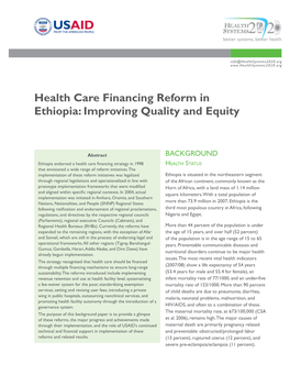 Health Care Financing Reform in Ethiopia: Improving Quality and Equity