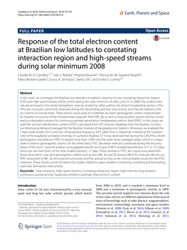 Response of the Total Electron Content at Brazilian Low Latitudes to Corotating Interaction Region and High‑Speed Streams During Solar Minimum 2008 Claudia M