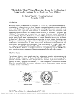 Why the Exlar T-LAM™ Servo Motors Have Become the New Standard of Comparison for Maximum Torque Density and Power Efficiency