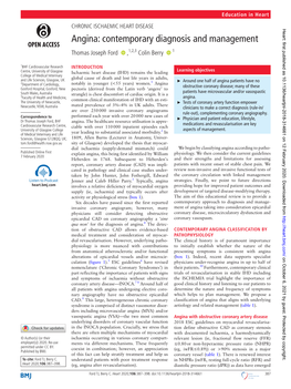 Angina: Contemporary Diagnosis and Management Thomas Joseph Ford ‍ ‍ ,1,2,3 Colin Berry ‍ ‍ 1