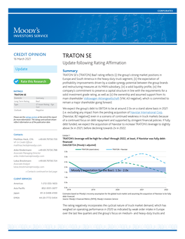 TRATON SE 16 March 2021 Update Following Rating Affirmation