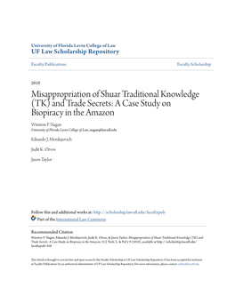 Misappropriation of Shuar Traditional Knowledge (TK) and Trade Secrets: a Case Study on Biopiracy in the Amazon Winston P