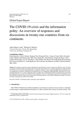 The COVID-19-Crisis and the Information Polity: an Overview of Responses and Discussions in Twenty-One Countries from Six Continents