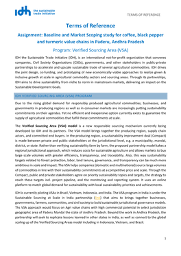 Terms of Reference Assignment: Baseline and Market Scoping Study for Coffee, Black Pepper and Turmeric Value Chains in Paderu, Andhra Pradesh