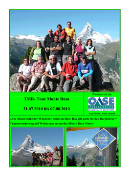 TMR- Tour Monte Rosa 31.07.2010 Bis 07.08.2010