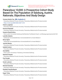 A Prospective Cohort Study Based on the Population of Salzburg, Austria. Rationale, Objectives and Study Design