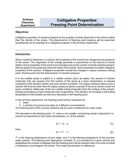 Colligative Properties: Freezing Point Determination