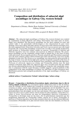 Composition and Distribution of Subaerial Algal Assemblages in Galway City, Western Ireland
