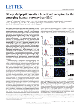 Dipeptidyl Peptidase 4 Is a Functional Receptor for the Emerging Human Coronavirus-EMC