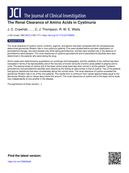 The Renal Clearance of Amino Acids in Cystinuria