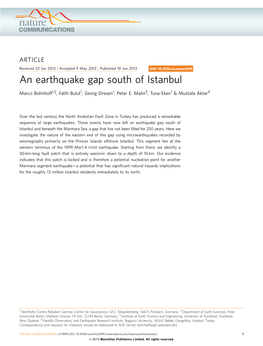 An Earthquake Gap South of Istanbul