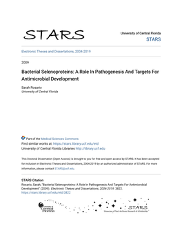 Bacterial Selenoproteins: a Role in Pathogenesis and Targets for Antimicrobial Development