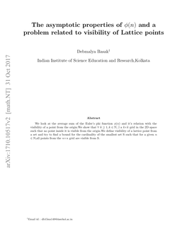 The Asymptotic Properties of Φ(N) and a Problem Related to Visibility