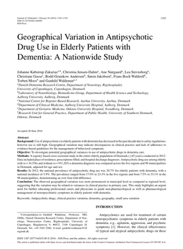 Geographical Variation in Antipsychotic Drug Use in Elderly Patients with Dementia: a Nationwide Study