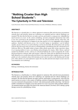 Rosewarne, Lauren (2017) “'Nothing Crueler Than High School Students