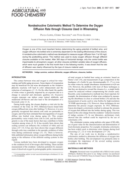 Nondestructive Colorimetric Method to Determine the Oxygen Diffusion Rate Through Closures Used in Winemaking