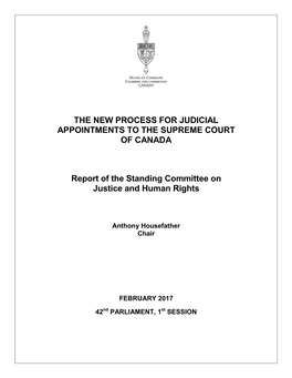 The New Process for Judicial Appointments to the Supreme Court of Canada