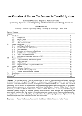 An Overview of Plasma Confinement in Toroidal Systems