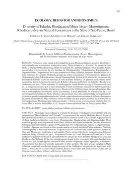 Diversity of Edaphic Rhodacaroid Mites (Acari: Mesostigmata: Rhodacaroidea) in Natural Ecosystems in the State of São Paulo, Brazil