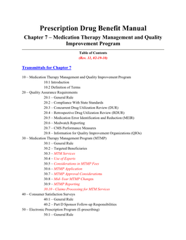 Prescription Drug Benefit Manual Chapter 7 – Medication Therapy Management and Quality Improvement Program