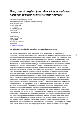 The Spatial Strategies of the Urban Elites in Mediaeval Nijmegen: Combining Territories with Networks