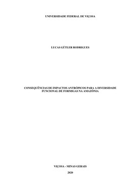 Consequências De Impactos Antrópicos Para a Diversidade Funcional De Formigas Na Amazônia