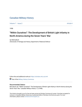 The Development of British Light Infantry in North America During the Seven Years’ War
