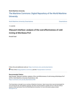 Analysis of the Cost-Effectiveness of Cold Ironing at Mombasa Port