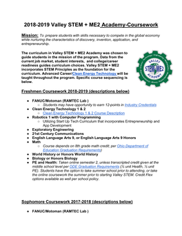 2018-2019 Valley STEM + ME2 Academy-Coursework