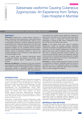 Saksenaea Vasiformis Causing Cutaneous Zygomycosis: an Experience from Tertiary Care Hospital in Mumbai Microbiology Section Microbiology