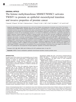 The Histone Methyltransferase MMSET/WHSC1 Activates TWIST1 to Promote an Epithelial–Mesenchymal Transition and Invasive Properties of Prostate Cancer