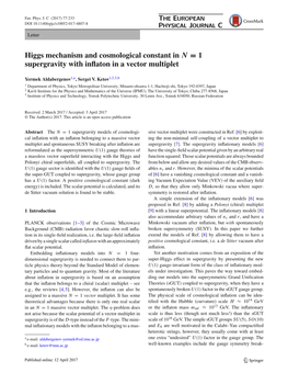 Higgs Mechanism and Cosmological Constant in N = 1 Supergravity with Inﬂaton in a Vector Multiplet
