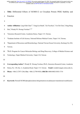 Differential Effects of SUMO1/2 on Circadian Protein PER2 Stability And