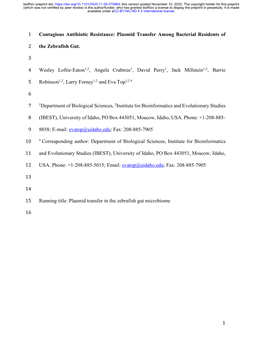 Contagious Antibiotic Resistance: Plasmid Transfer Among Bacterial Residents Of