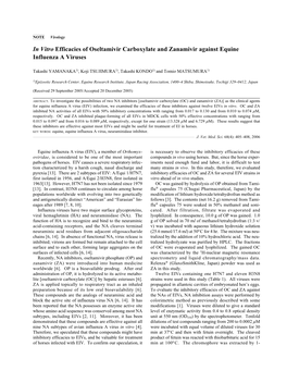 In Vitro Efficacies of Oseltamivir Carboxylate and Zanamivir Against Equine Influenza a Viruses