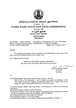 TAMIL NADU STATE ELECTION COMMISSION, Chennai- 106