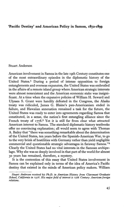 'Pacific Destiny' and American Policy in Samoa, 1872-1899