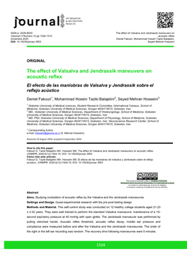 The Effect of Valsalva and Jendrassik Maneuvers on Acoustic Reflex El Efecto De Las Maniobras De Valsalva Y Jendrassik Sobre El Reflejo Acústico