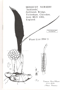 Monocot Nursery Plant List 1994-95