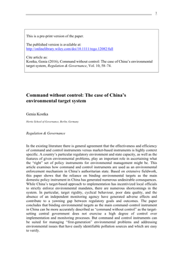 2016 Kostka Command Without Control Reg and Gov Preprint Version