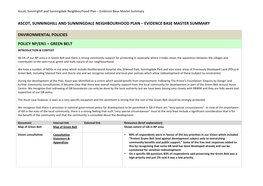 Ascot, Sunninghill and Sunningdale Neighbourhood Plan – Evidence Base Master Summary