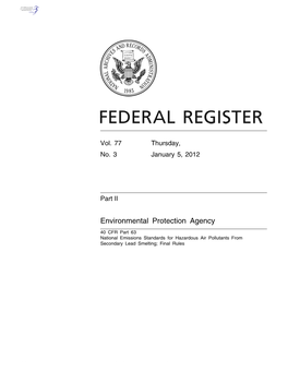 National Emissions Standards for Hazardous Air Pollutants from Secondary Lead Smelting; Final Rules