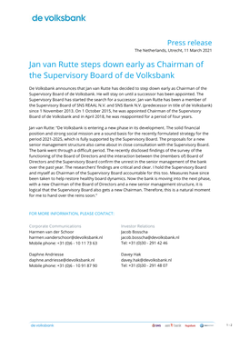 Press Release the Netherlands, Utrecht, 11 March 2021