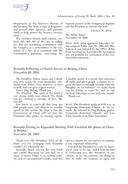 Remarks Following a Church Service in Beijing, China November 20, 2005