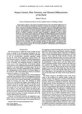 Magma Genesis, Plate Tectonics, and Chemical Differentiation of the Earth