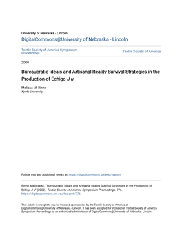 Bureaucratic Ideals and Artisanal Reality Survival Strategies in the Production of Echigo J U