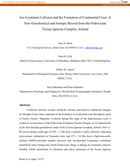 Arc-Continent Collision and the Formation of Continental Crust: a New Geochemical and Isotopic Record from the Ordovician Tyrone Igneous Complex, Ireland