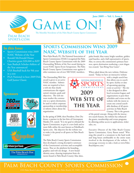 Game On! the Monthly Newsletter of the Palm Beach County Sports Commission