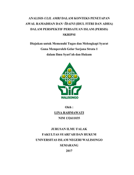 Analisis Ulil Amri Dalam Konteks Penetapan Awal Ramadhan Dan ‘Īdaini (Idul Fitri Dan Adha) Dalam Perspektif Persatuan Islam (Persis) Skripsi