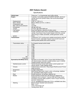 2021 Subaru Ascent Specifications